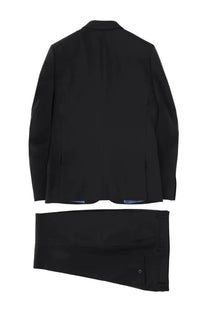 Black tailored two piece suit by paul smith made from smooth wool with a sleek modern cut