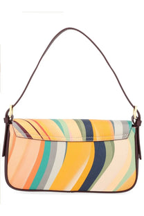Paul Smith women’s borsa swirl multicolor handbag with vibrant curved stripes in yellow orange teal and navy