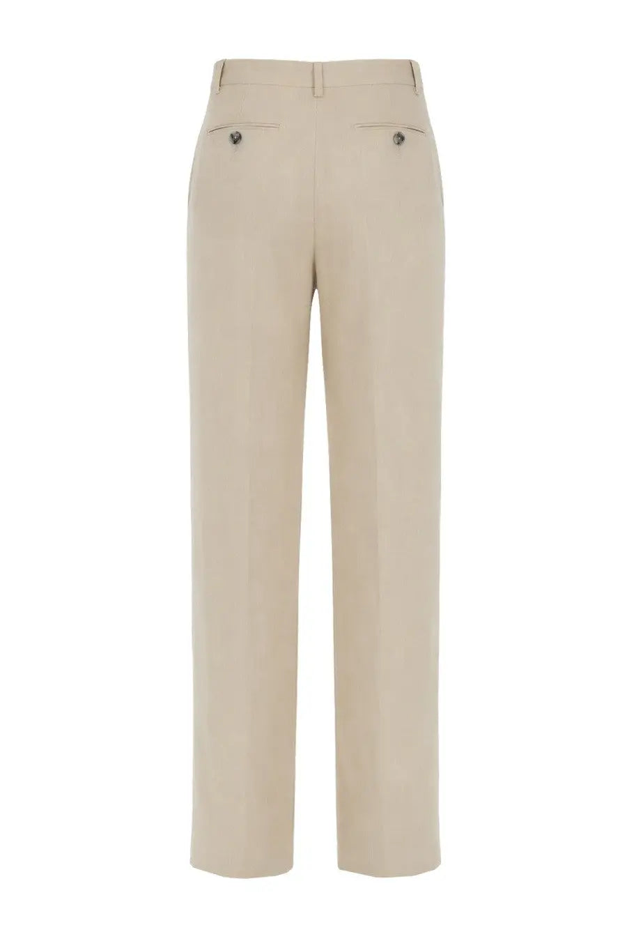 Paul Smith women’s pantalone sartoriale beige linen tailored trousers with straight-leg cut and metallic button pockets
