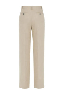 Paul Smith women’s pantalone sartoriale beige linen tailored trousers with straight-leg cut and metallic button pockets