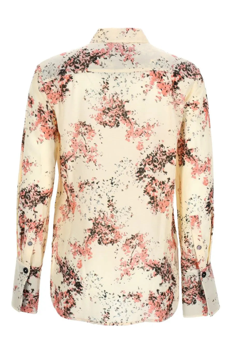 Paul Smith women’s cream long-sleeved printed shirt with pink floral pattern and dark green foliage design