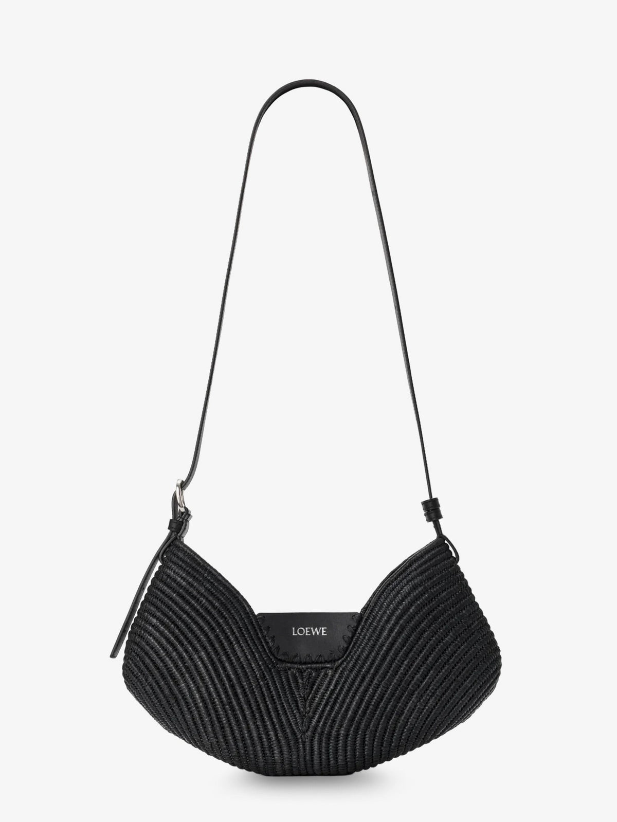 Loewe Women's Paulas Ibiza Swing Raffia and Leather Shoulder Bag Black