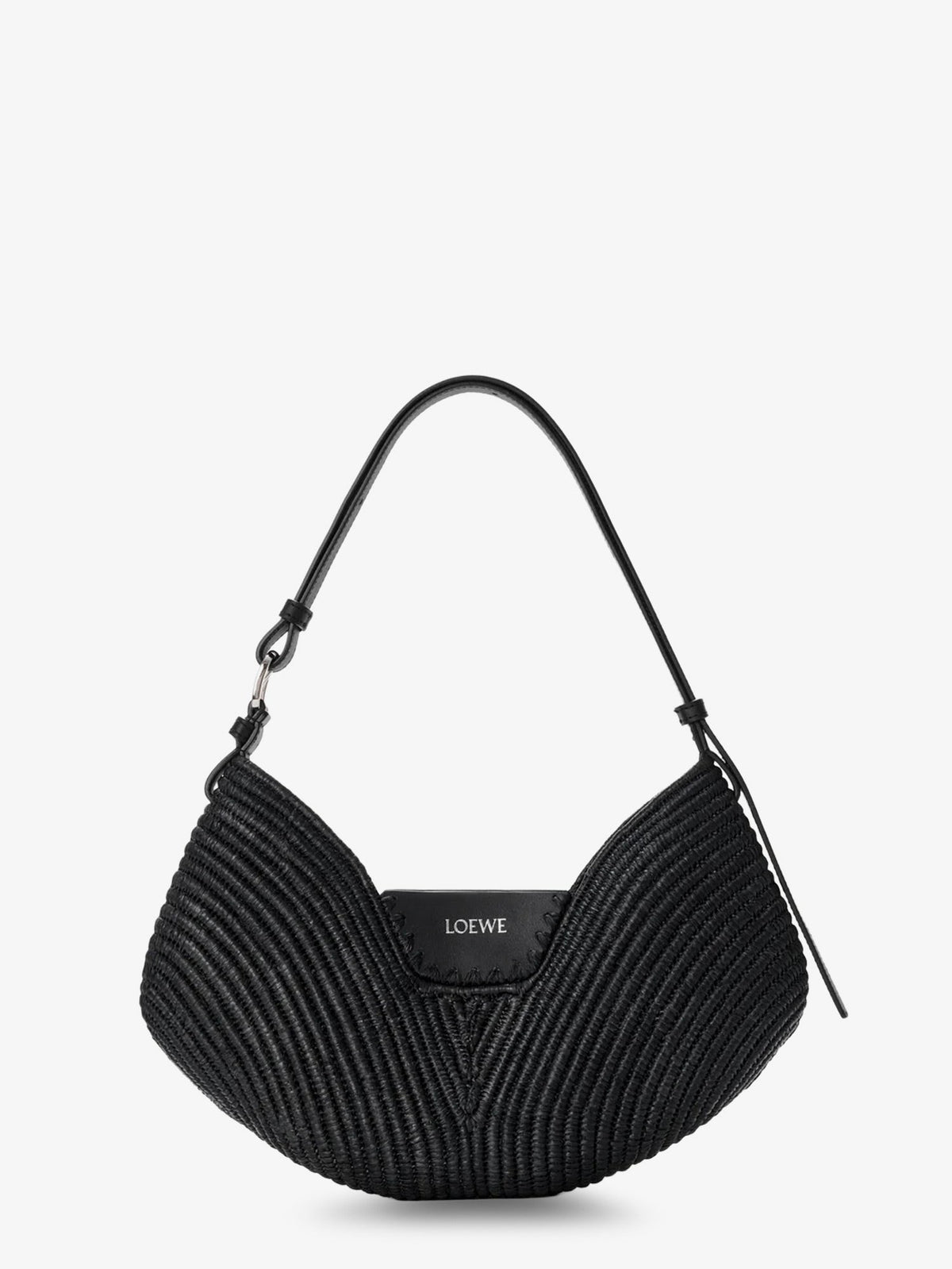 Loewe Women's Paulas Ibiza Swing Raffia and Leather Shoulder Bag Black