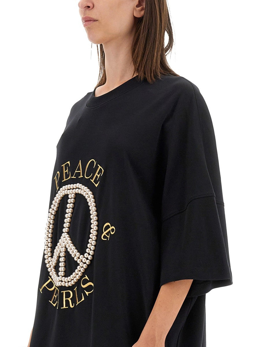 Moschino Women's Peace &amp; Pearls Cotton Interlock Dress Black