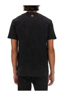 Philipp plein men’s black short-sleeved t-shirt with small white logo at neckline and brand tag on lower left side