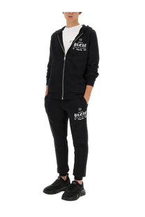 Philipp plein men’s black hoodie and joggers set with white embroidered logo in comfortable sweatshirt fabric