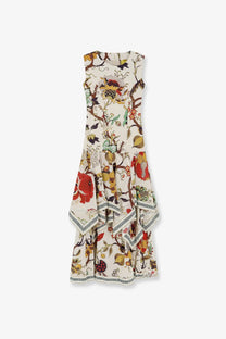 Philippa 1970 women’s cova multicolor sleeveless cotton dress with cream base and red poppies botanical print