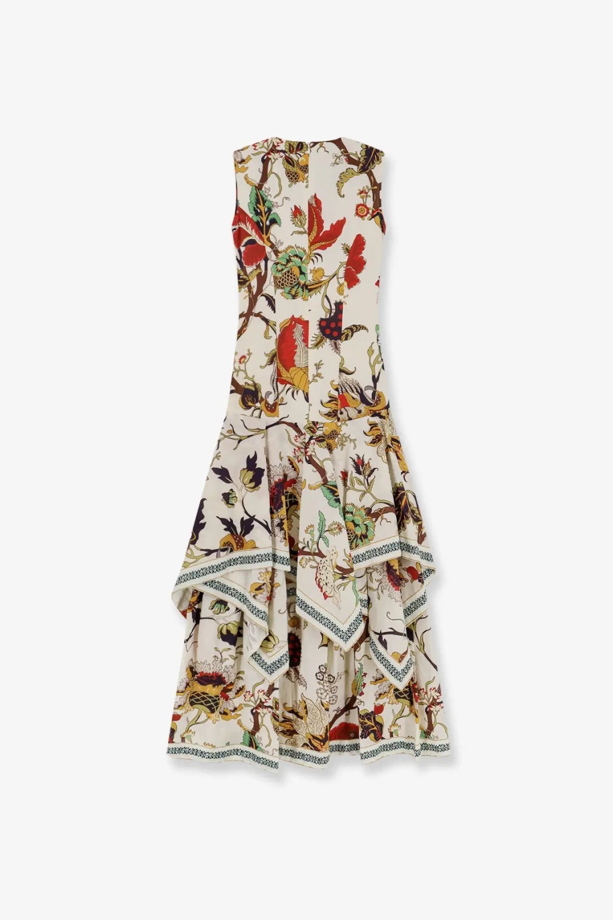 Philippa 1970 womens cova multicolor cream cotton midi dress with vibrant botanical print and tiered ruffle hem