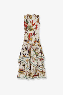 Philippa 1970 womens cova multicolor cream cotton midi dress with vibrant botanical print and tiered ruffle hem