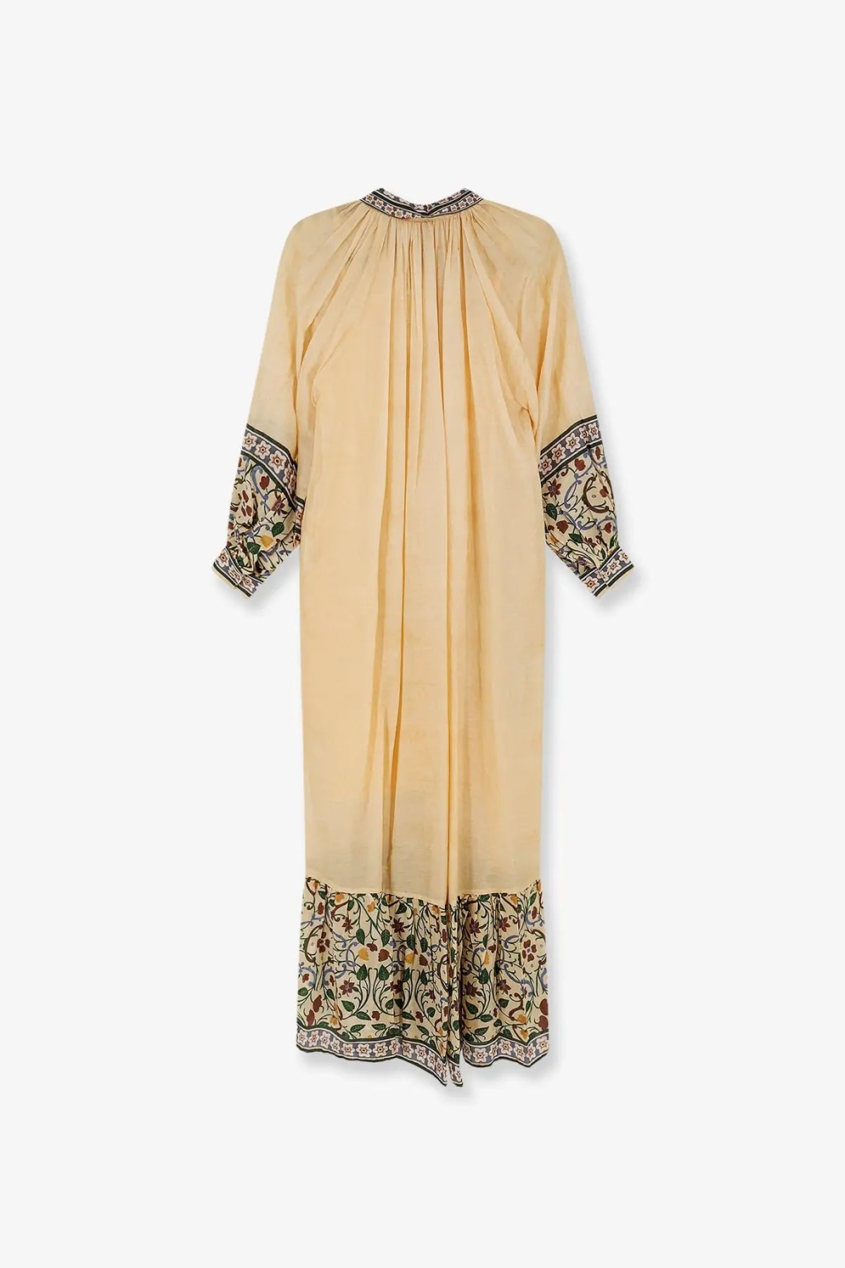Philippa 1970 women’s palmira multicolor modal long dress yellow in flowing beige silk with floral embroidery details