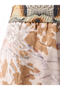 Pierre-louis mascia women’s silk trouser white with flowing skirt and delicate beige and pink floral print on cream background