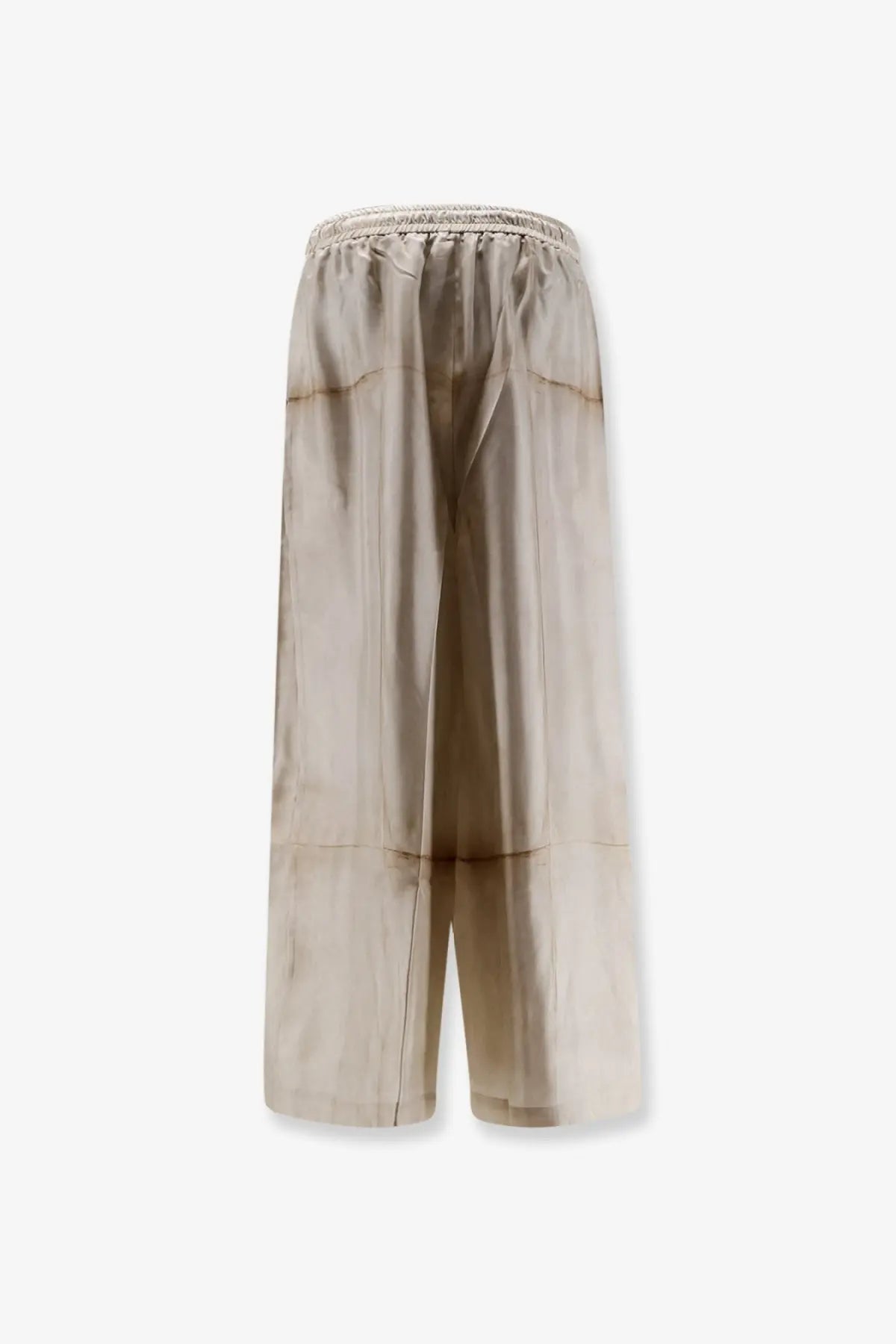 Pierre-Louis Mascia women’s silk beige wide-leg trousers with subtle tie-dye pattern and elastic waistband