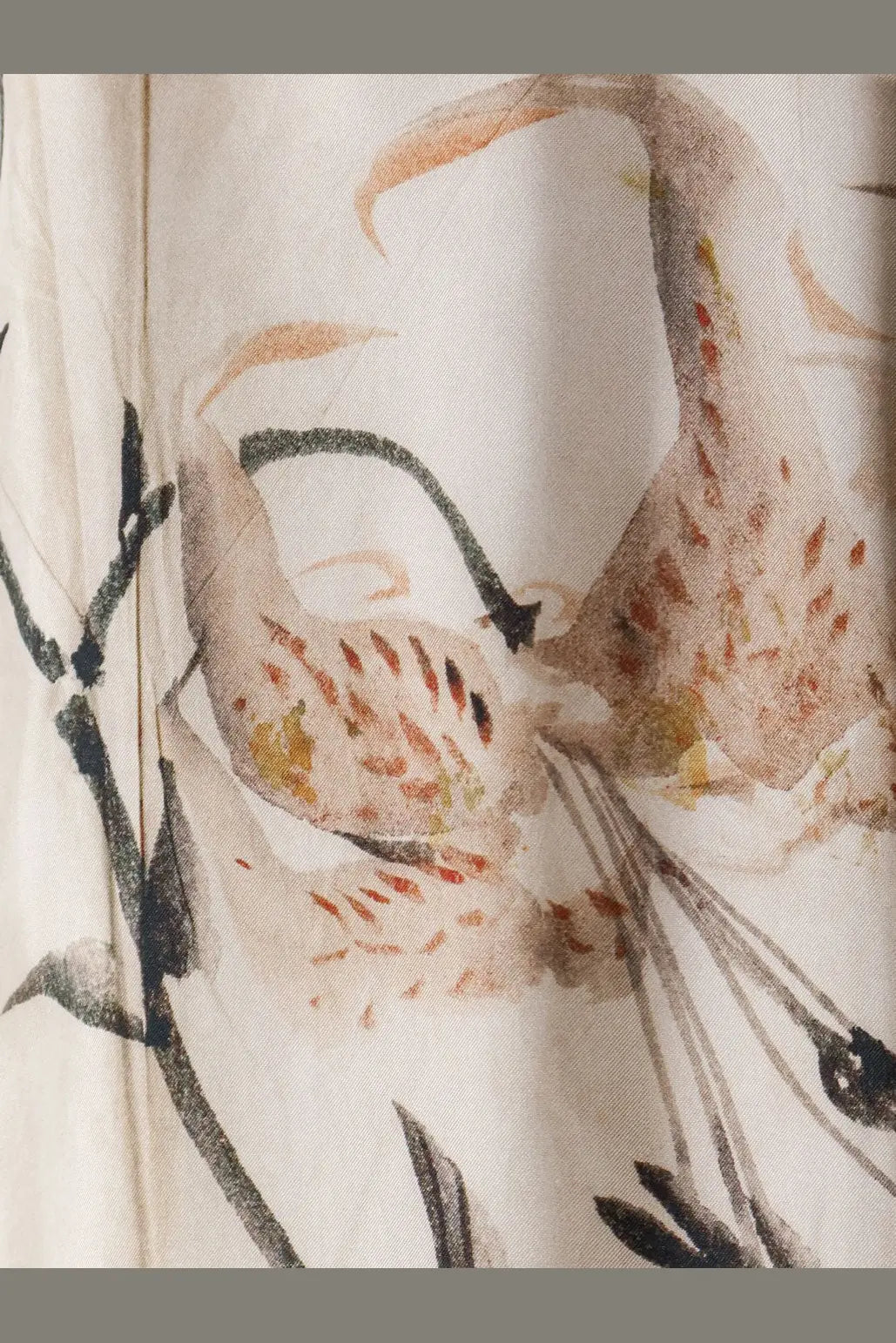 Pierre-Louis Mascia women’s silk trousers in white with delicate cream fabric and soft watercolor bird and branch print