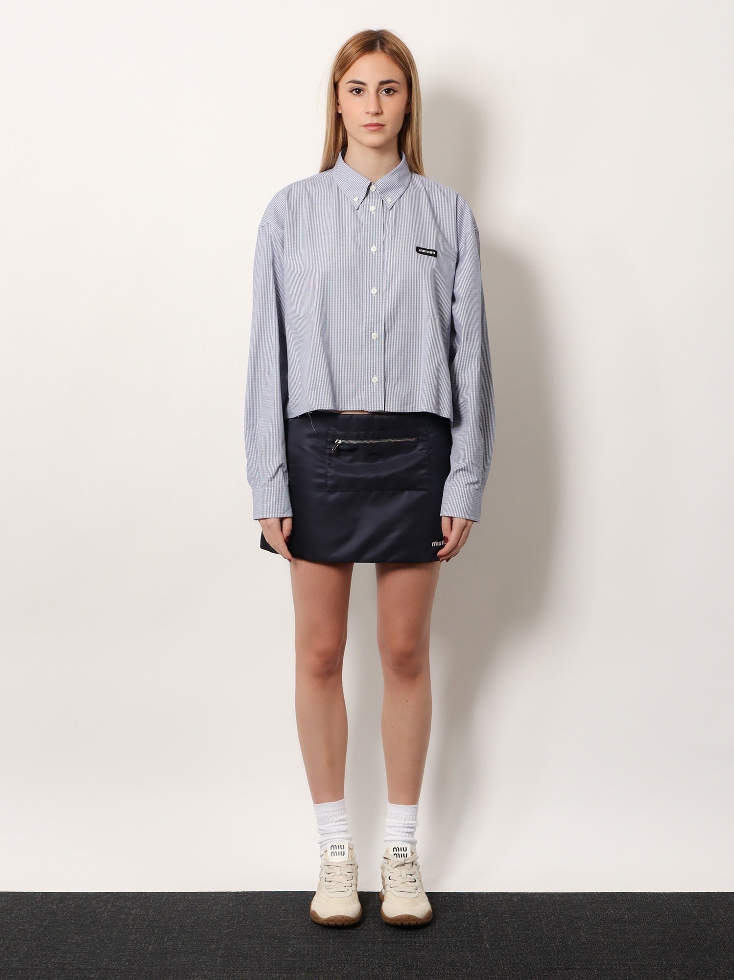 Miu Miu Women's Pin Check Cotton Shirt Blue