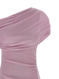 self-portrait Pink Cotton Draped Knit Midi Dress Blue