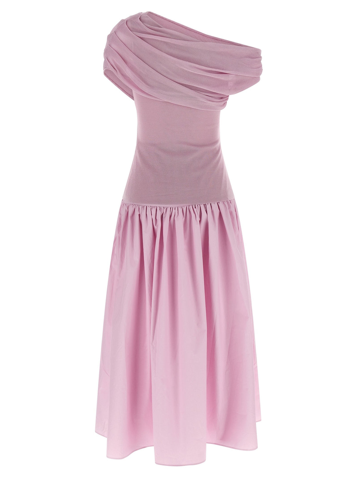 self-portrait Pink Cotton Draped Knit Midi Dress Blue
