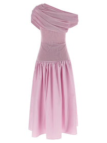 self-portrait Pink Cotton Draped Knit Midi Dress Blue