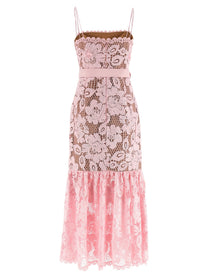 self-portrait Pink Crochet Lace Midi Dress Blue