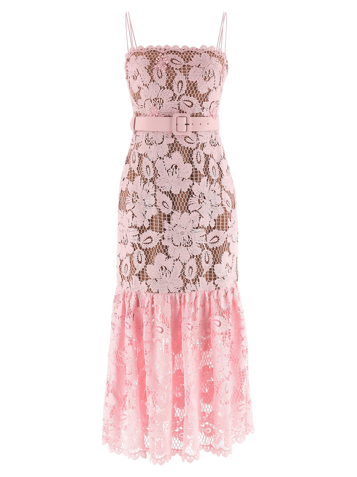 self-portrait Pink Crochet Lace Midi Dress Blue