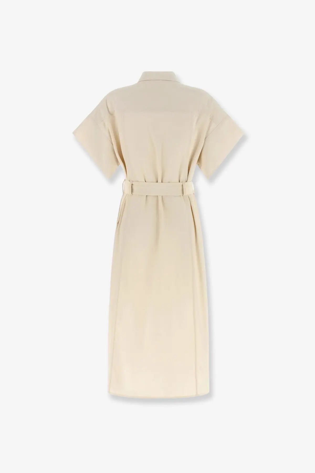 Beige short-sleeved cotton shirt dress with matching belt by Pinko womens Alesha Chemisier