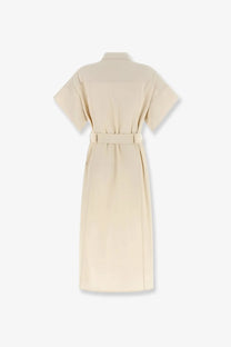 Beige short-sleeved cotton shirt dress with matching belt by Pinko womens Alesha Chemisier