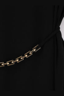 Pinko women’s Alexiana jersey dress black with gold-toned rectangular chain belt and sleek modern design
