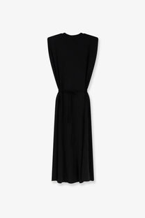 Pinko women’s Alexiana black jersey sleeveless dress with fitted waist and flowing skirt for elegant occasions