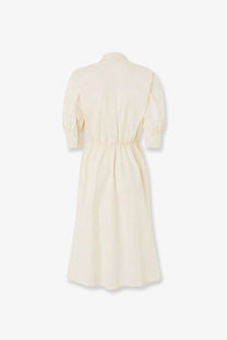 Pinko women’s aline stretch cotton dress beige cream linen shirt dress with puffed sleeves and cinched waist