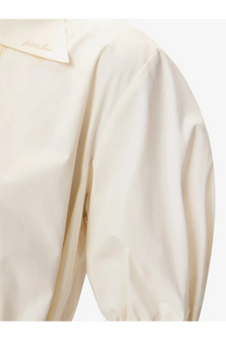 Cream-colored satin blouse with soft flowing silhouette and subtle pleating on the sleeve for pinko women’s aline stretch cotton dress beige