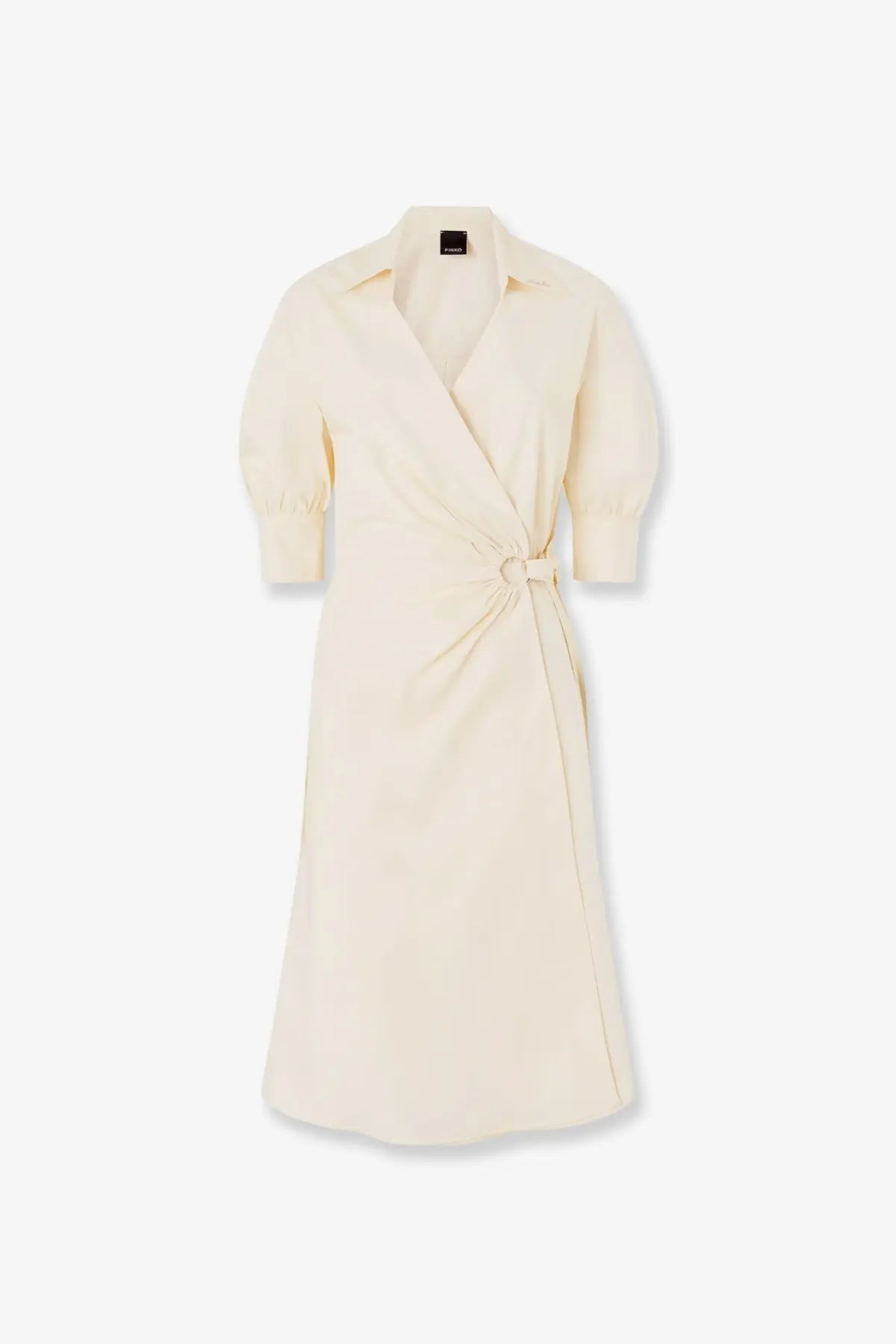 Pinko womens aline stretch cotton cream-colored wrap dress with collar three-quarter sleeves and tied waist belt