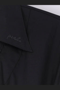 Black pinko aline stretch cotton dress with subtle embroidered logo on the collar in black