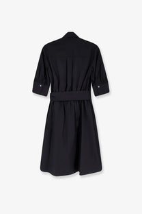 Black cotton shirt dress with three quarter sleeves and matching belt by pinko women’s aline stretch cotton dress black