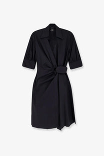 Pinko women’s aline stretch cotton black wrap dress with short sleeves and a belted waist
