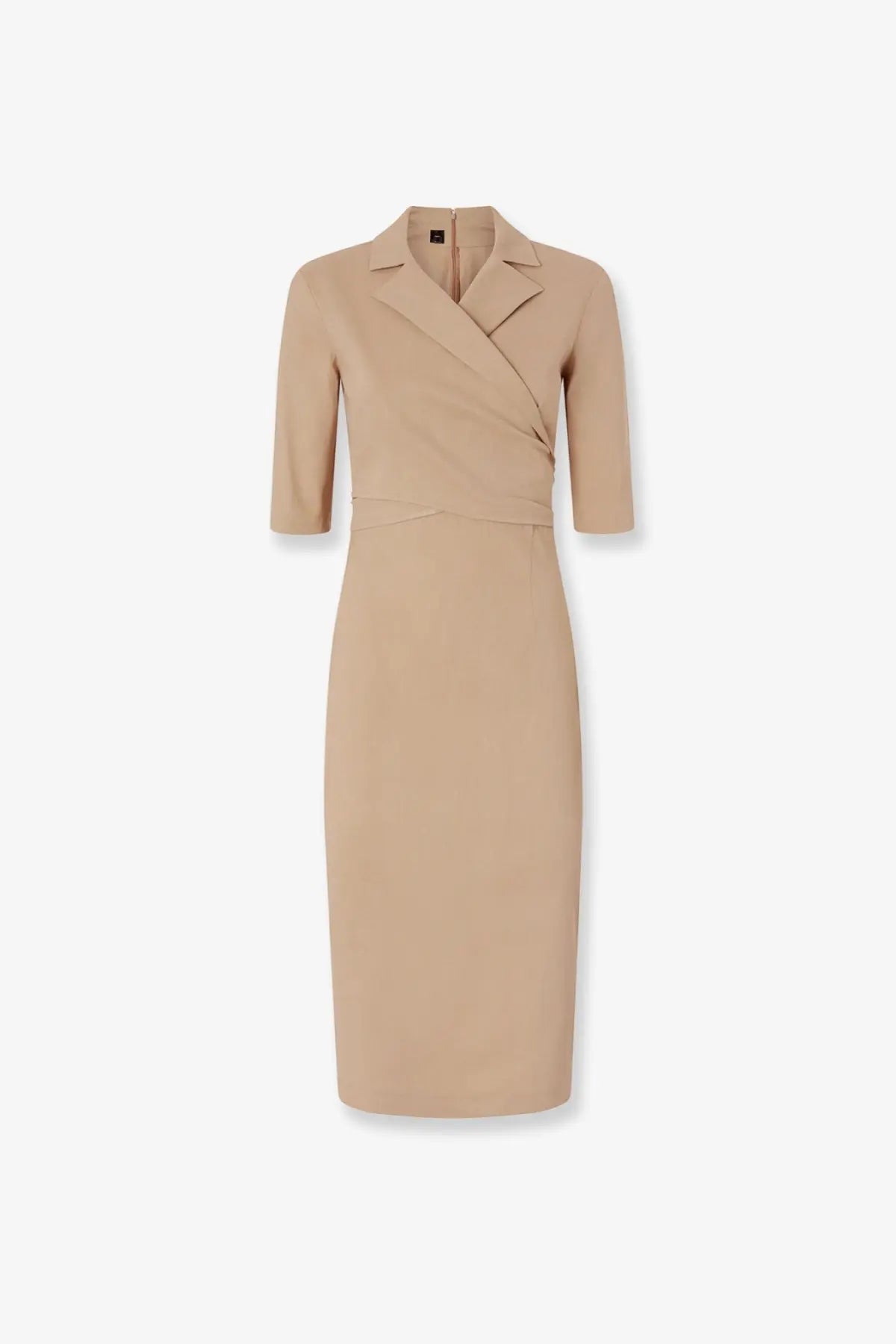 Pinko womens beige knee-length allyson dress with tailored blazer collar three-quarter sleeves linen and viscose blend