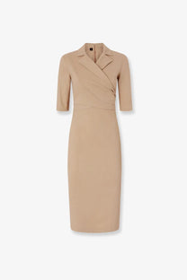 Pinko womens beige knee-length allyson dress with tailored blazer collar three-quarter sleeves linen and viscose blend