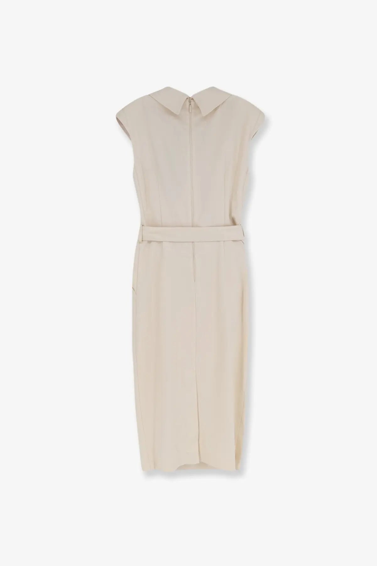 Pinko women’s amandine sleeveless beige viscose midi dress with collar and matching belt
