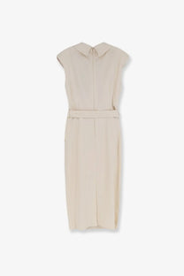 Pinko women’s amandine sleeveless beige viscose midi dress with collar and matching belt
