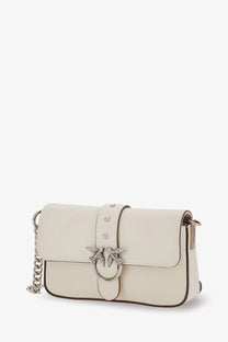Pinko women’s baby love bag one slouchy cream leather crossbody bag with silver bird clasp and chain strap in white