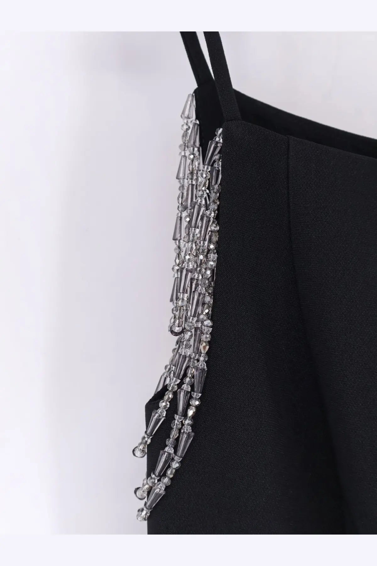 Pinko Women’s Bergamotto dress black with cascading silver beaded fringe on a stylish black fabric design