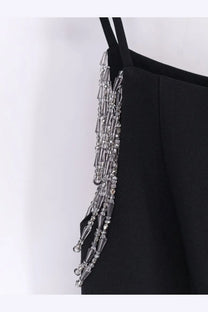 Pinko Women’s Bergamotto dress black with cascading silver beaded fringe on a stylish black fabric design