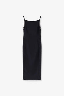 Black sleeveless midi dress by Pinko with delicate silver beaded straps perfect for elegant occasions