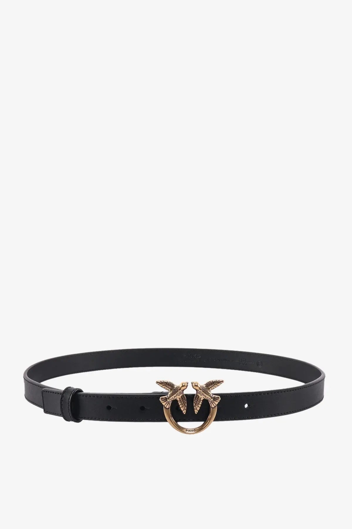 Pinko womens berry black leather belt with a gold-tone bird-shaped buckle
