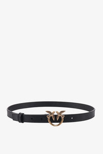Pinko womens berry black leather belt with a gold-tone bird-shaped buckle