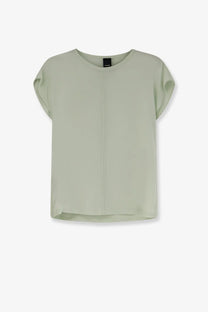 Pinko women’s blossom silk shirt green soft sage green lightweight blouse with short flutter sleeves and vertical seam