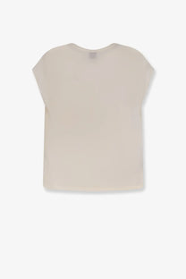 Beige short-sleeved top with minimalist design in pinko women’s blossom silk shirt white collection
