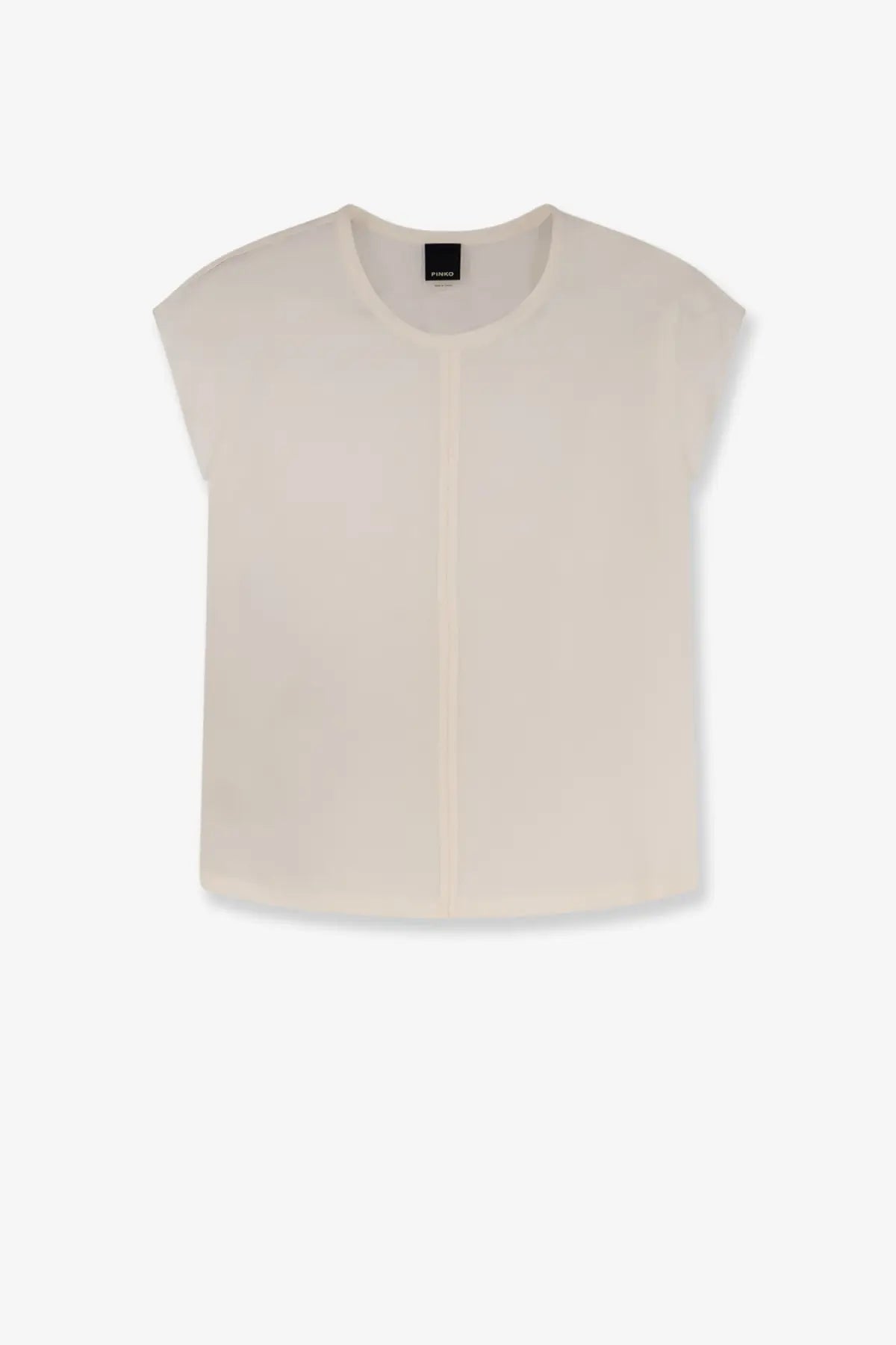Pinko women’s blossom silk shirt white cream sleeveless top with round neckline and subtle front vertical seam
