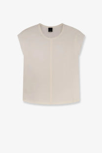 Pinko women’s blossom silk shirt white cream sleeveless top with round neckline and subtle front vertical seam