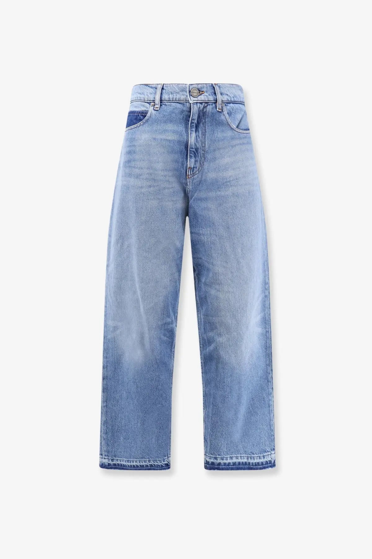 Pinko women’s blue denim jeans bronze light-wash high-rise wide-leg with subtle fading for a relaxed modern look