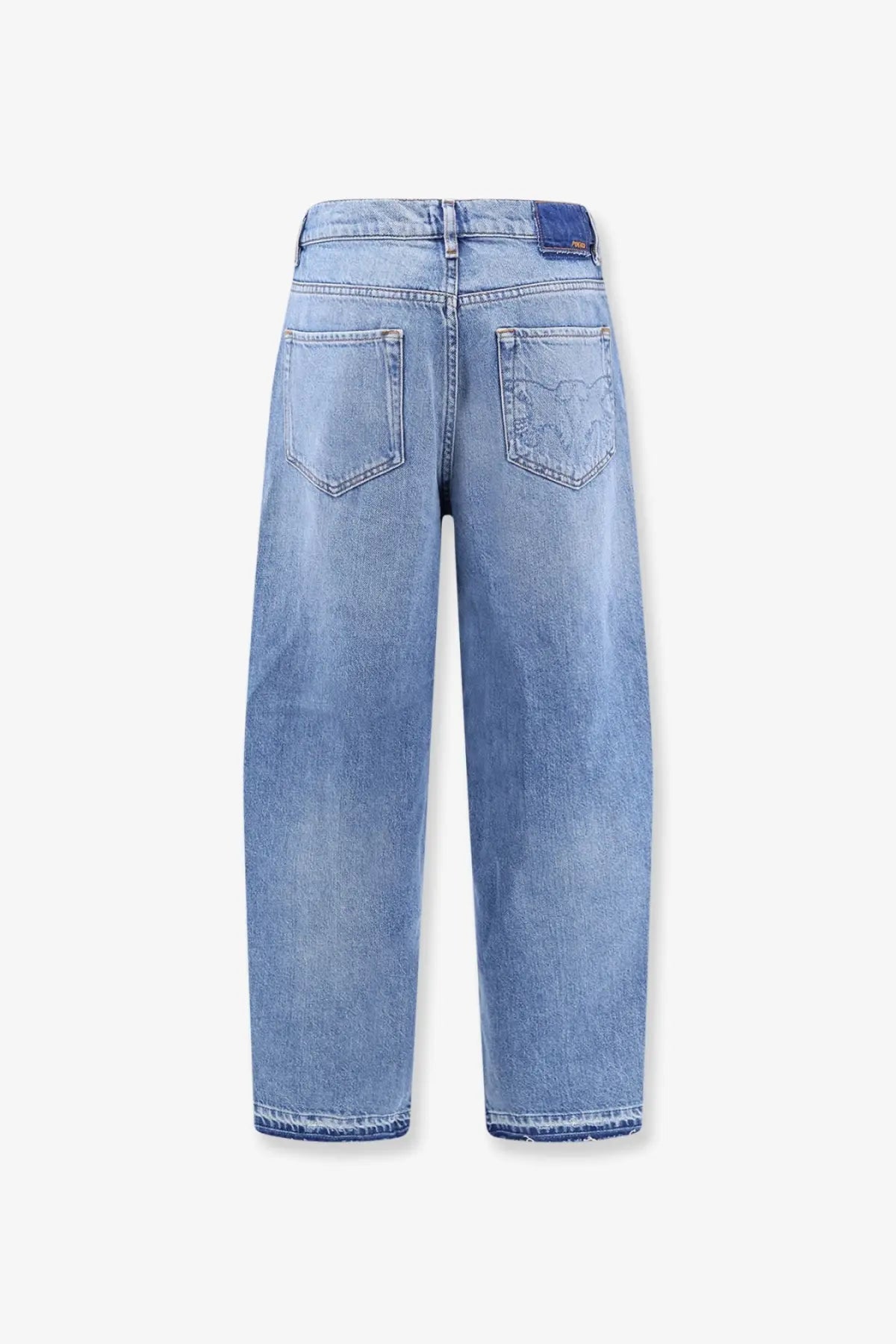 Pinko women’s blue denim jeans bronze in light-wash with a relaxed wide-leg cut and subtle fading for a modern look