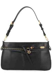 Pinko women’s borsa belt medium black leather handbag with gold-tone hardware and studded belt detail